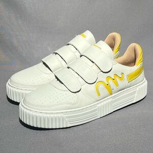 Sandro Moscoloni Casual Sneakers Leather Off White/Yellow Women's Size 8 US